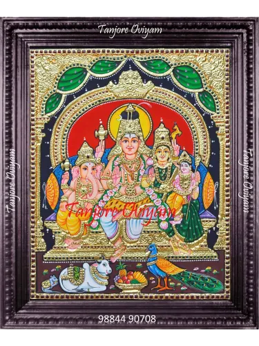 Traditional Shiva Family Painting with Shiva, Parvati, Ganesha, and Murugan